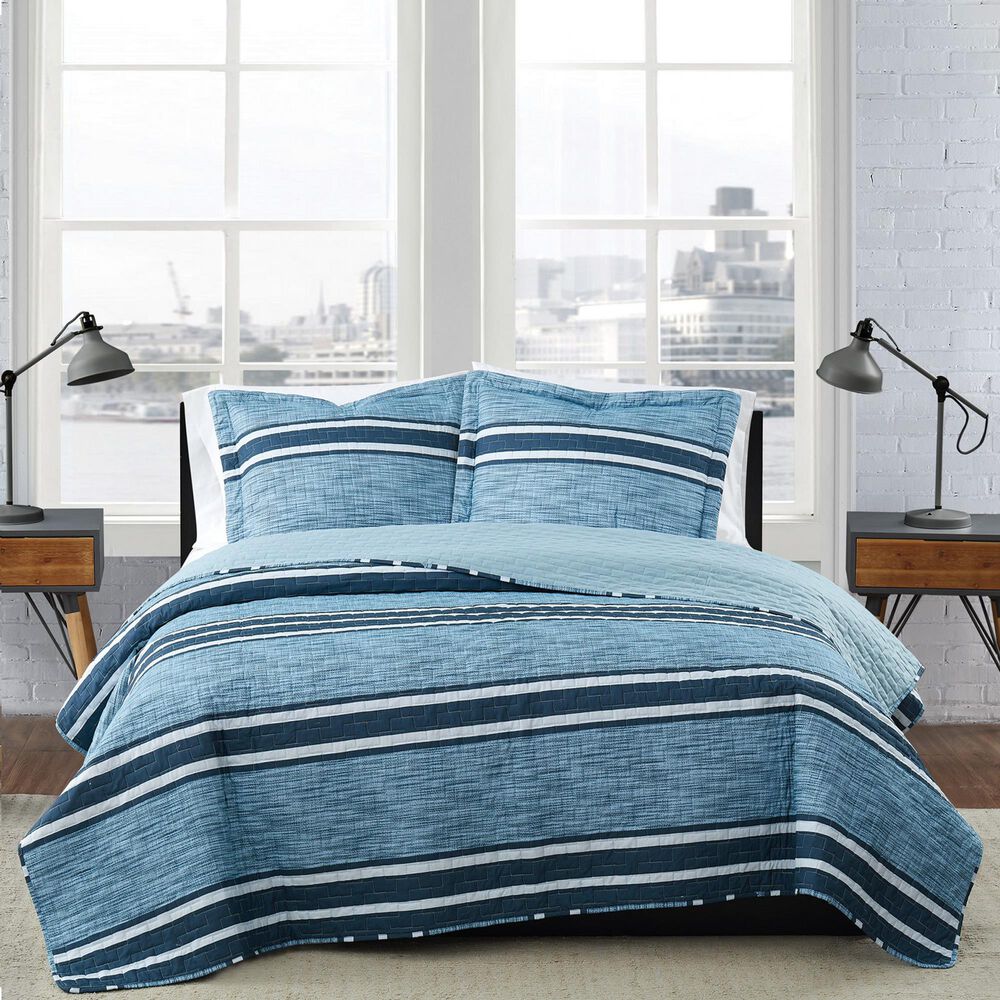 Pem America London Fog Mitchell 3-Piece King Quilt Set in Blue, , large