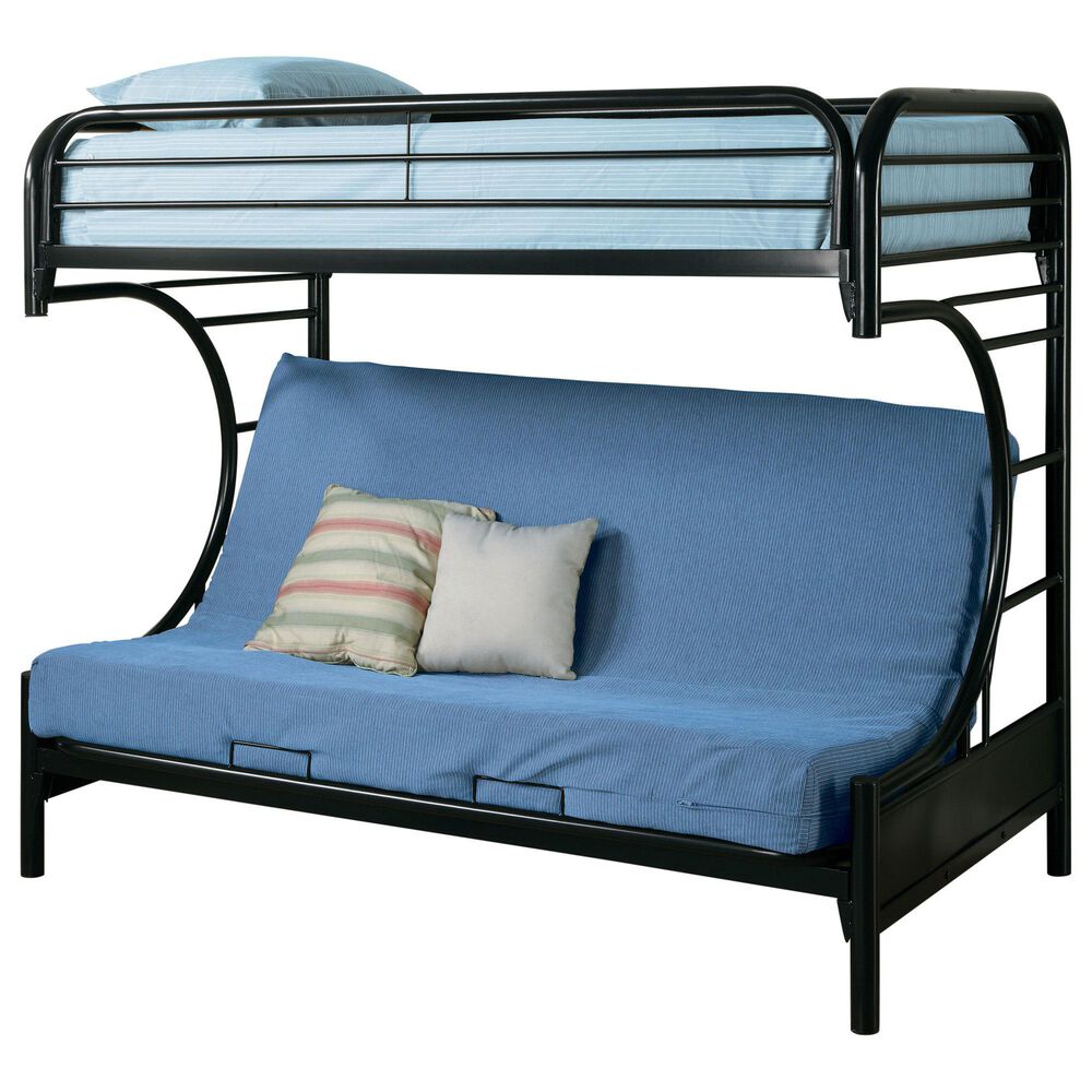 Pacific Landing Montgomery Twin Over Futon Bunk Bed in Glossy Black