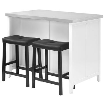 Crosley Furniture Silvia 3-Piece Kitchen Island Set with Stools in Black and White, , large