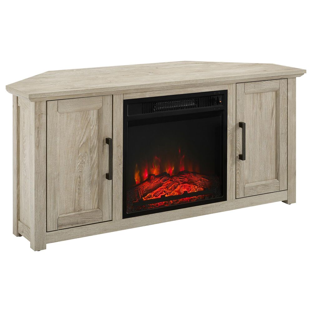 Crosley Furniture Camden 48" Corner TV Stand with Fireplace in Frosted Oak, , large