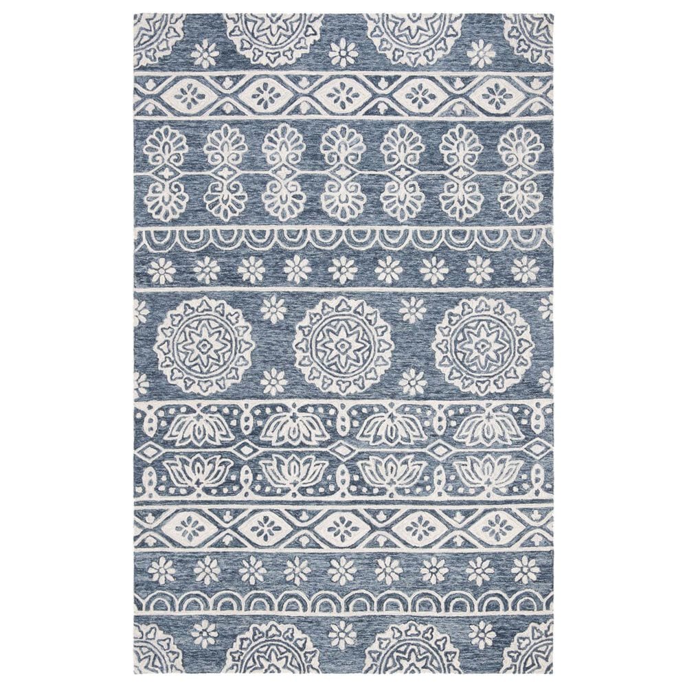 Safavieh Micro-Loop MLP607M 5" x 8" Blue and Ivory Area Rug, , large