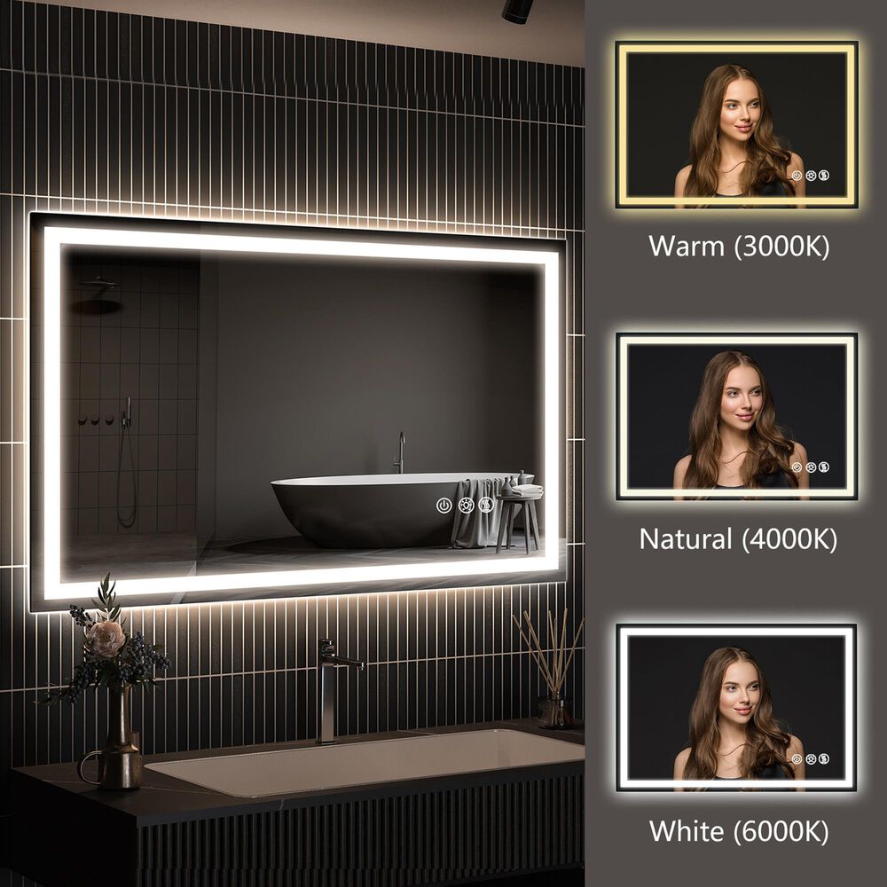 HOMLUX 48" x 32" LED Bathroom Makeup Mirror in Silver, , large