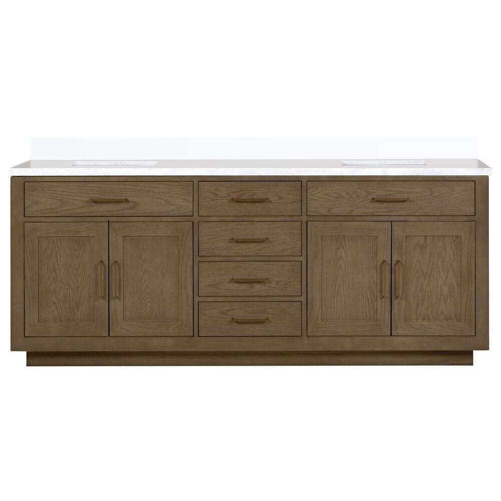 Lexora Home Abbey 84&quot; Double Bathroom Vanity in Grey Oak with 2 cm White Cultured Marble Top and Rectangular Sinks, , large