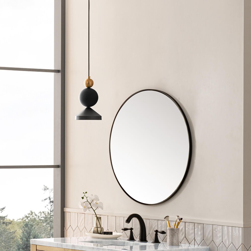 James Martin Vanities Rohe 30&quot; Round Mirror in Matte Black, , large