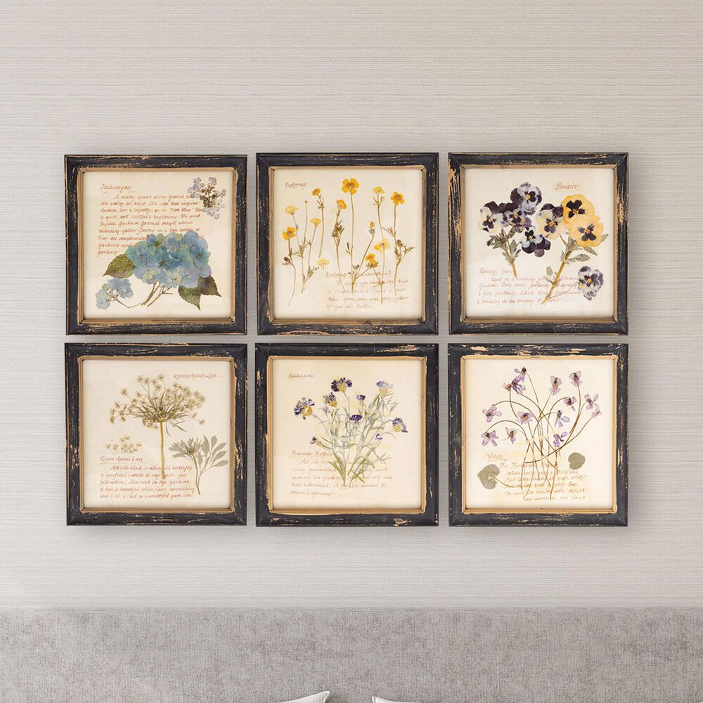 Creative Coop Heirloom 9.75" Square Wall Decor with Floral Images in Multicolor (Set of 6), , large