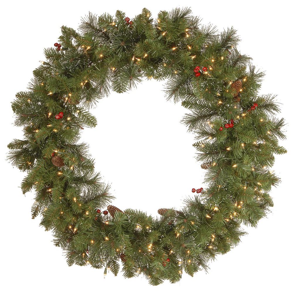 National Tree 36" Crestwood Spruce Wreath with White Lights, , large