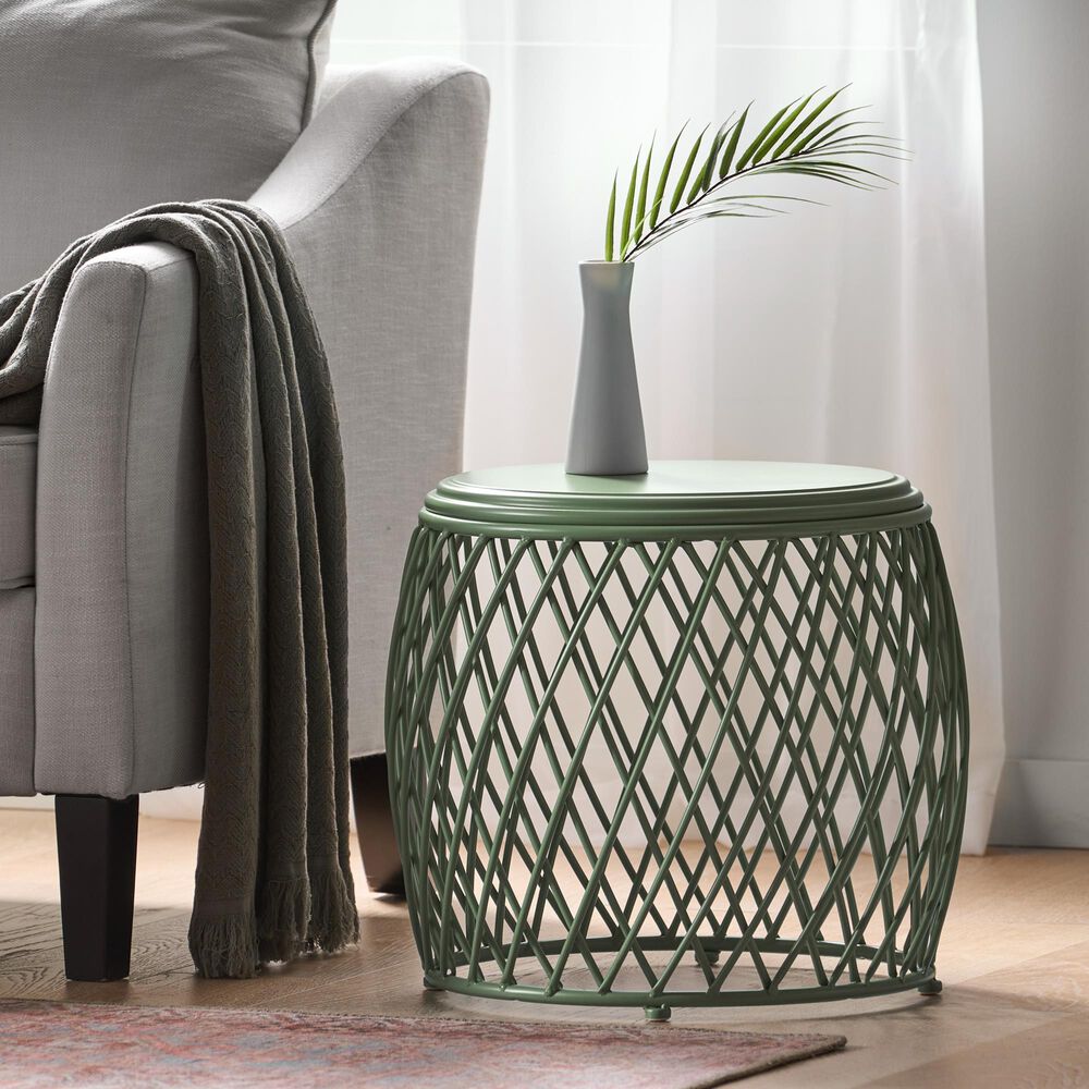 Hearth and Haven Alamera Outdoor Metal Lattice Side Table in Green, , large