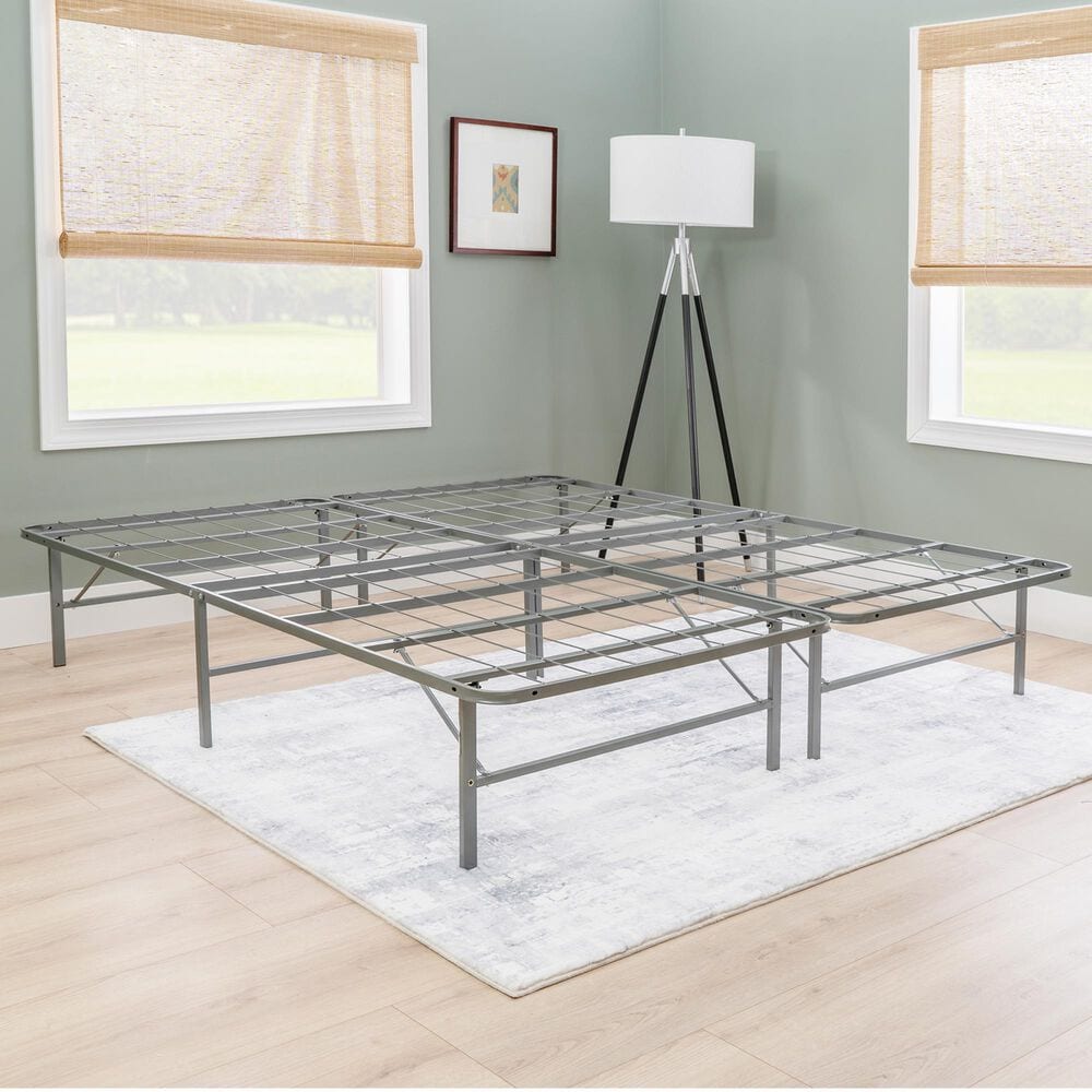 Linon Home Decor Franson King Folding Platform Bed Frame in Dark Pewter, , large
