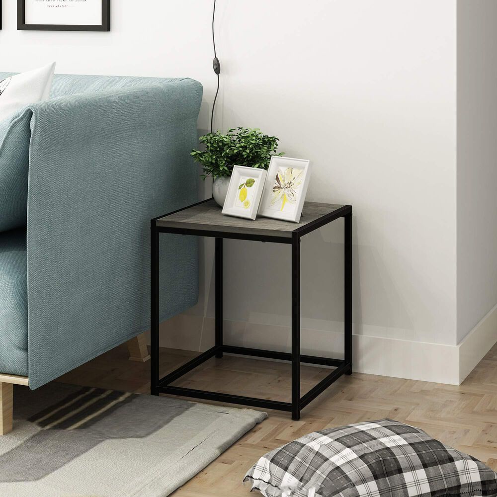 HOMLUX 1-Tier End Table in French Oak Grey and Black, , large