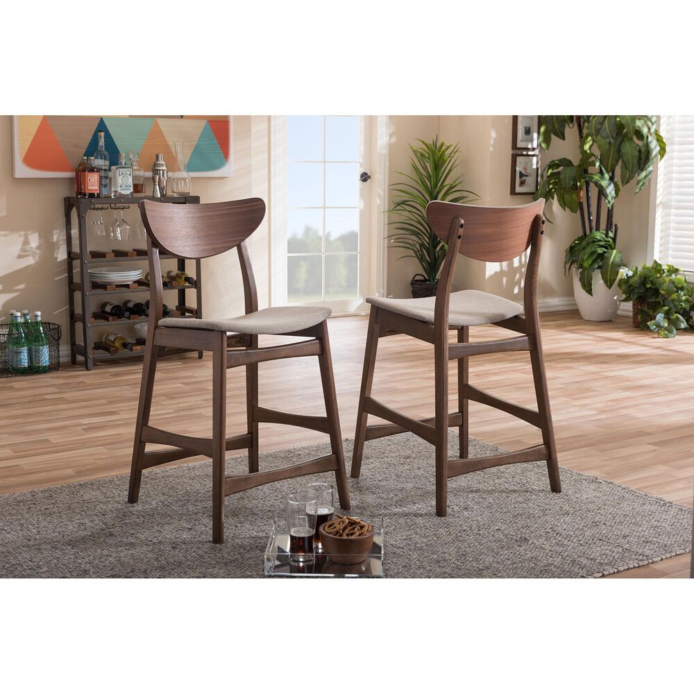 Baxton Studio Latina Counter Stool with Light Grey Cushion in Walnut (Set of 2), , large