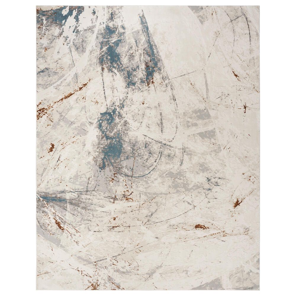 Nourison Desire Ivory, Grey and Blue 9" x 12" Area Rug, , large