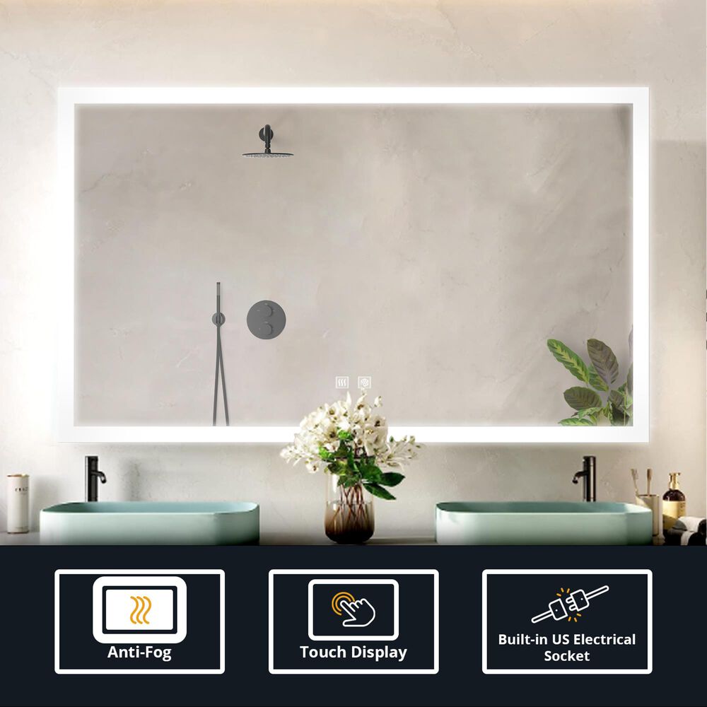Lexora Home Aurorium 60" x 32" LED Vanity Mirror in White, , large