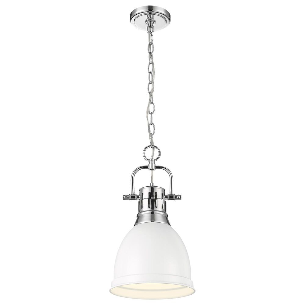 Golden Lighting Duncan 1-Light Small Pendant with Chain and Matte White Shade in Chrome, , large