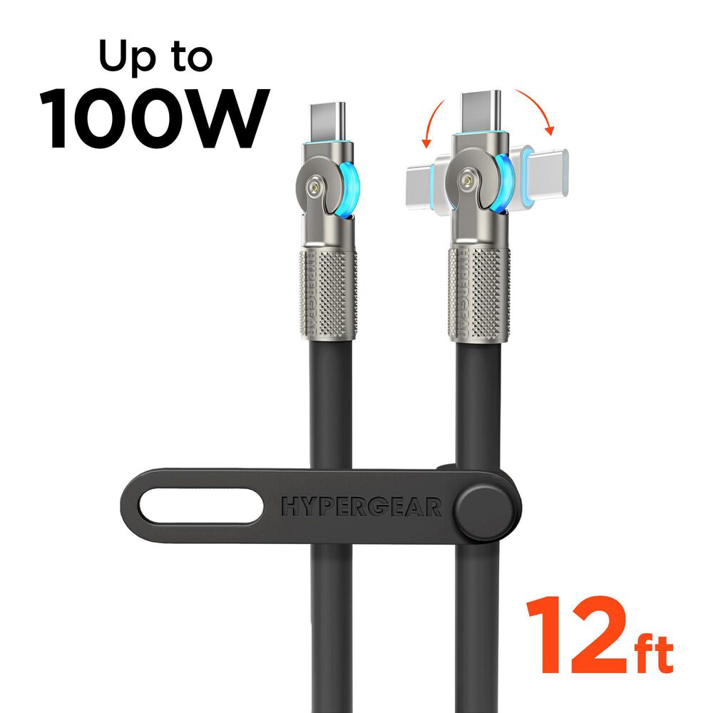 Hypercel Chunky 180 Degrees 12' USB-C to USB-C Cable in Black, , large