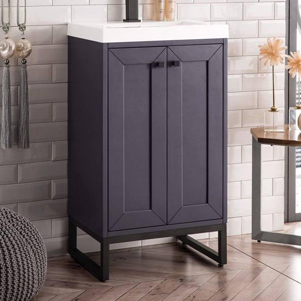 James Martin Chianti 20" Single Bathroom Vanity in Mineral Grey and Matte Black with White Glossy Solid Surface Resin Top, , large