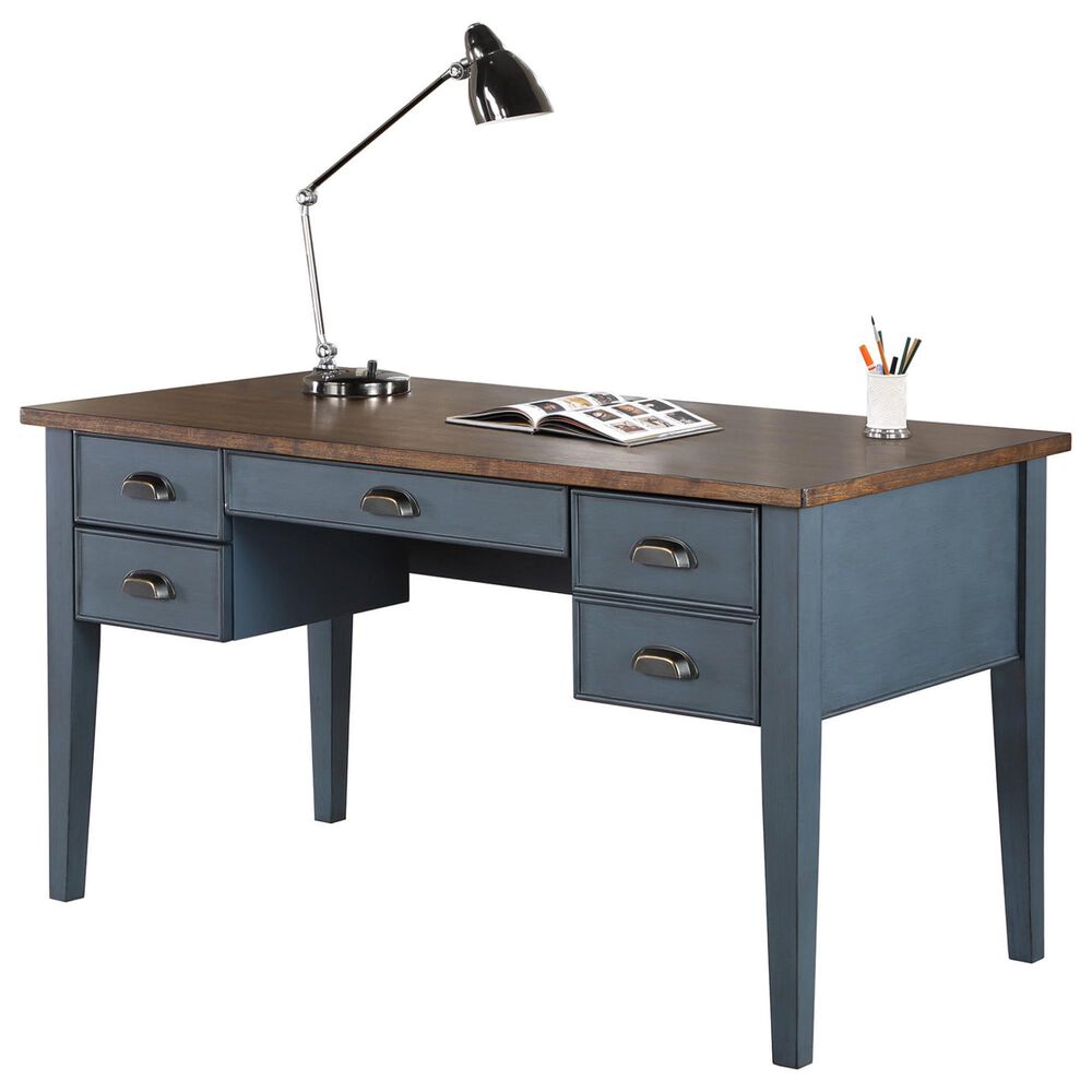Wycliff Bay Fairmont 3-Piece Half Pedestal Desk with Bookcase and File Cabinet Set in Dusty Blue and Natural, , large
