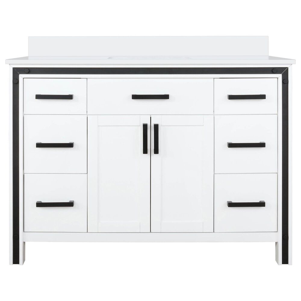 Lexora Home Ziva 48" Single Bathroom Vanity in White with 2 cm White Quartz Top and Rectangular Sink, , large