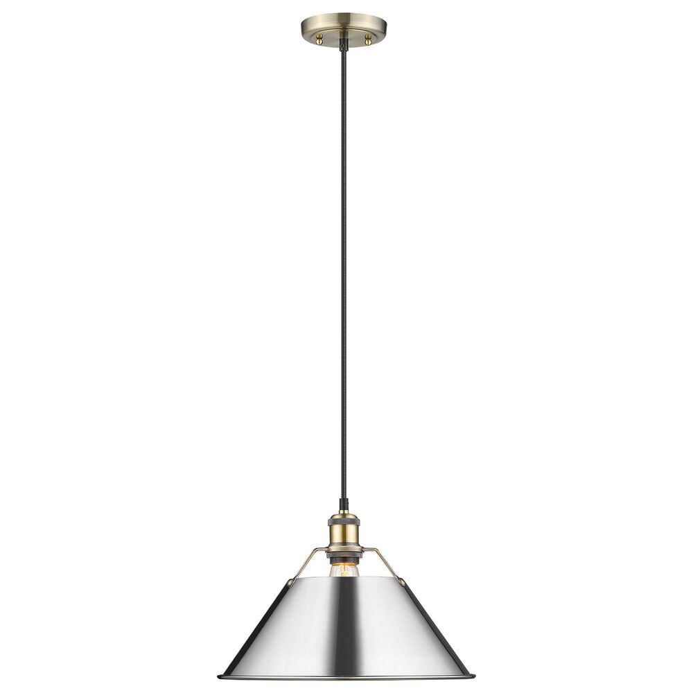 Golden Lighting Orwell 1-Light Wide Large Pendant with Chrome Shade in Aged Brass, , large