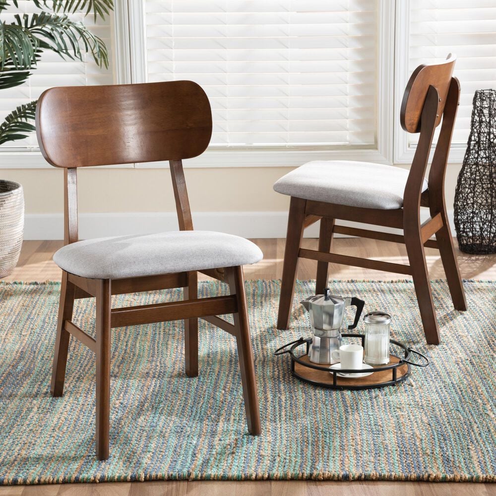 Baxton Studio Euclid Side Chair with Grey Cushion in Walnut Brown (Set of 2), , large