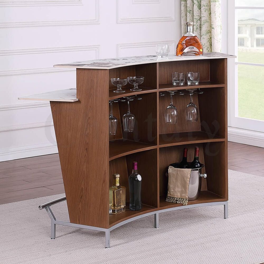 Chintaly Ruby Home Bar in Gloss White, Brown, Walnut and Stainless Steel, , large