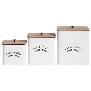 Maple and Jade Farmhouse Canister in White and Natural Brown (Set of 3), , large