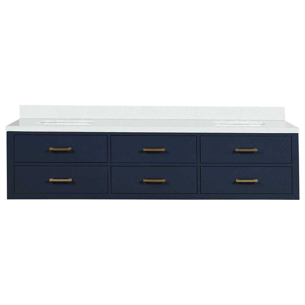 Lexora Home Castor 80&quot; Double Bathroom Vanity in Blue with 2 cm White Quartz Top and Rectangular Sinks, , large