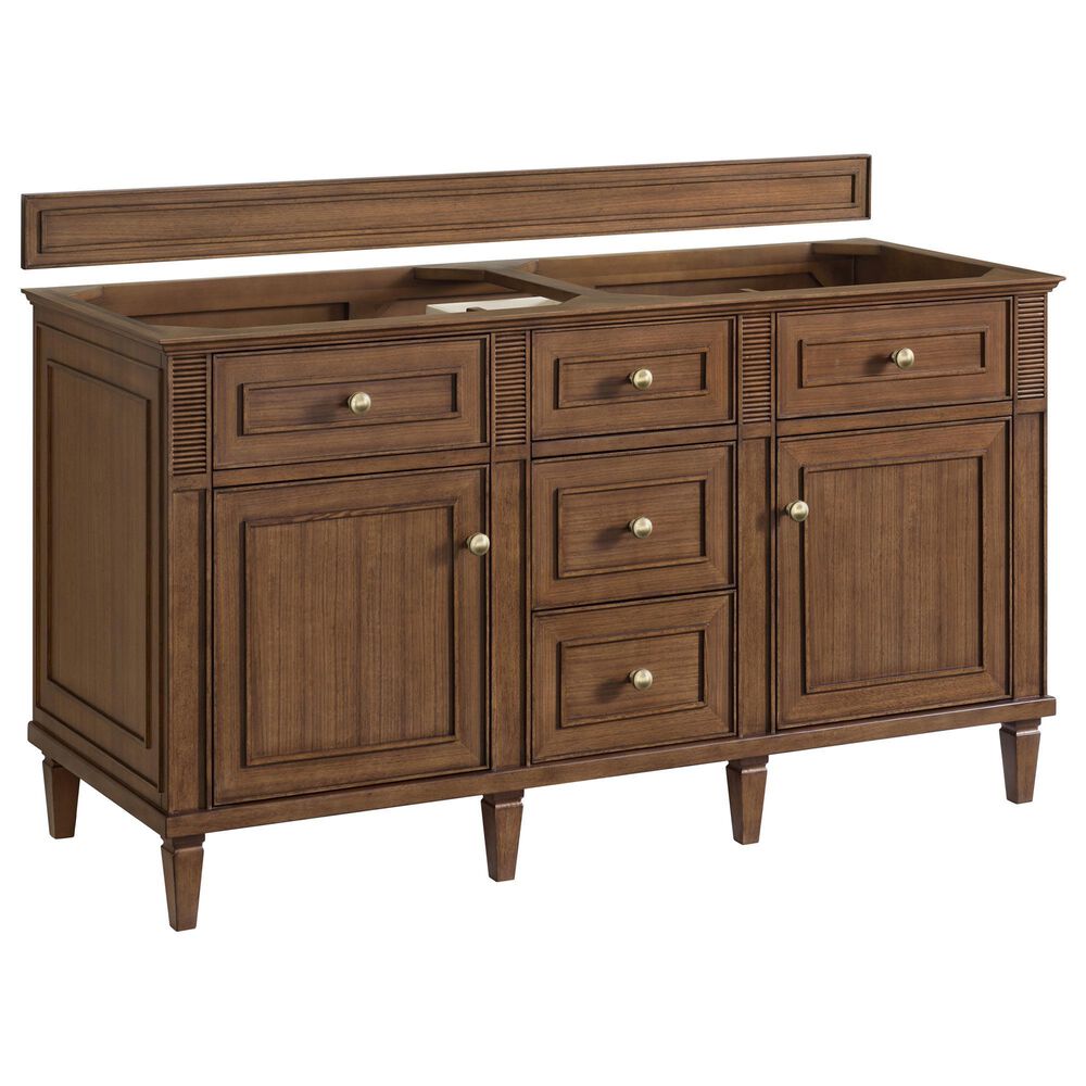 James Martin Vanities Lorelai 60" Double Bathroom Vanity in Mid-Century Walnut with 3 cm Eternal Jasmine Pearl Silestone Top, Rectangular Sinks and FreePower Wireless Charger, , large