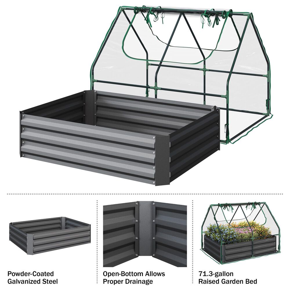 Timberlake Raised Garden Bed with Green House in Green, , large