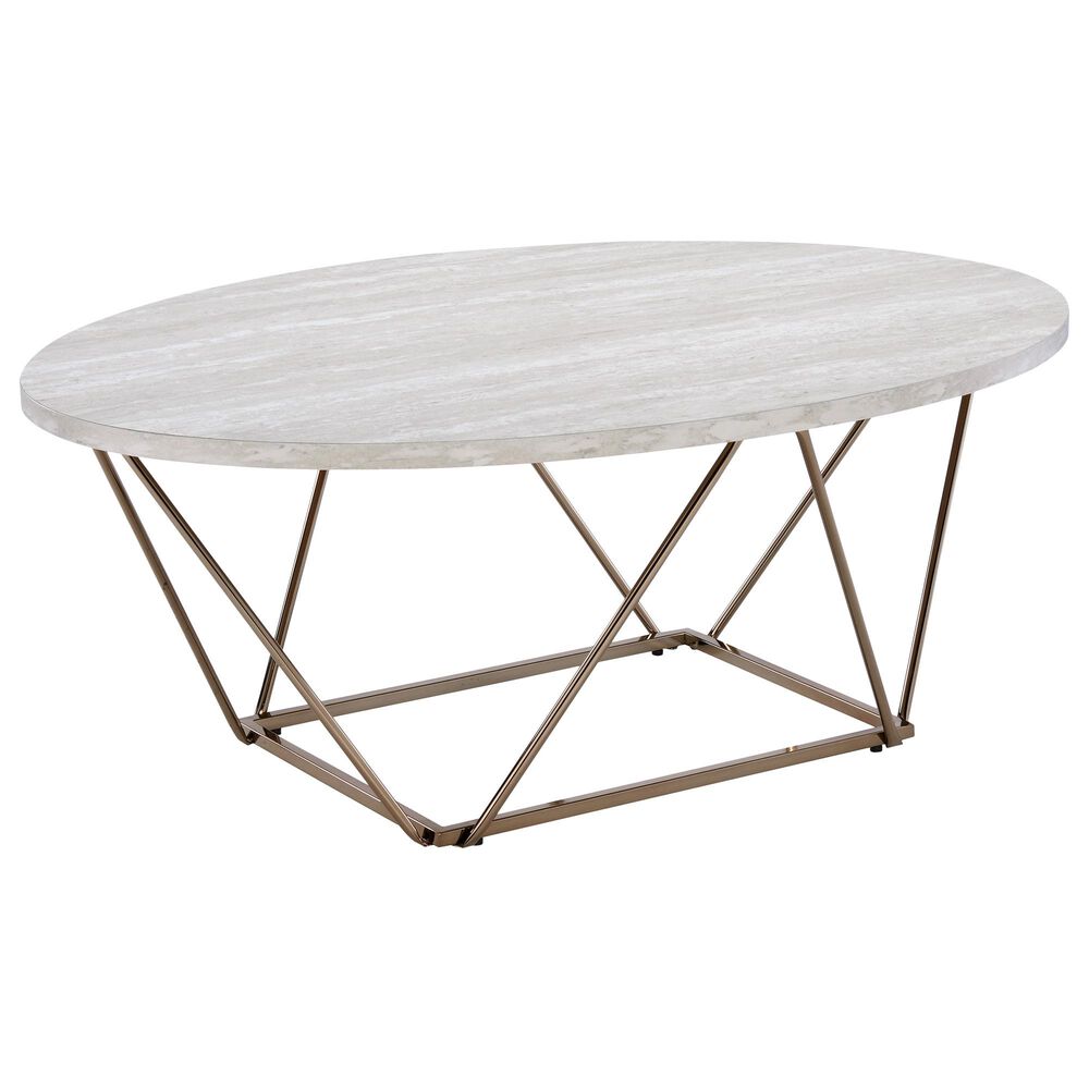 Steve Silver Rowyn 3-Piece Occasional Table in White with Faux Marble Finish, , large