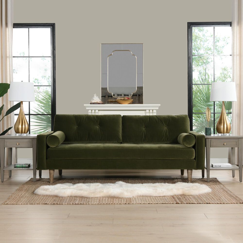 Jennifer Taylor Home Nicholas Stationary Sofa in Olive Green Velvet, , large