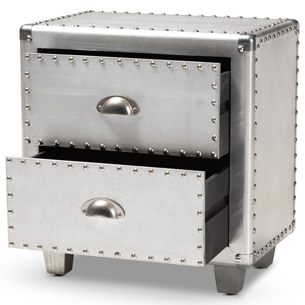 Baxton Studio Davet 2-Drawer End Table in Silver, , large