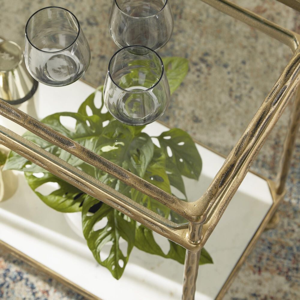 Ashley Plattfield Bar Cart in Antique Brass, White and Clear, , large