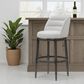 Armen Living Eunice Swivel Bar Height Stool with Ivory Upholstery in Antique Pewter, , large