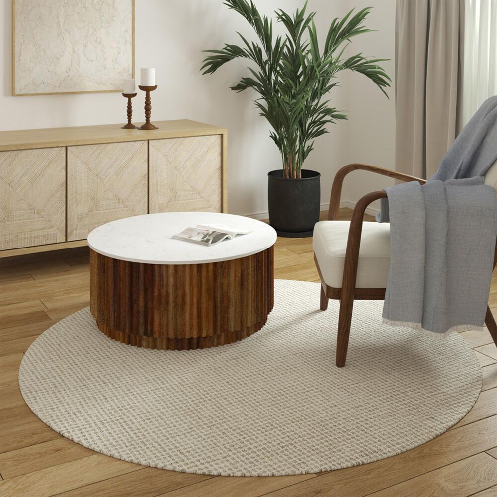 L&amp;R Resources Criss Cross Beige and Ivory 8&#39; Round Area Rug, , large