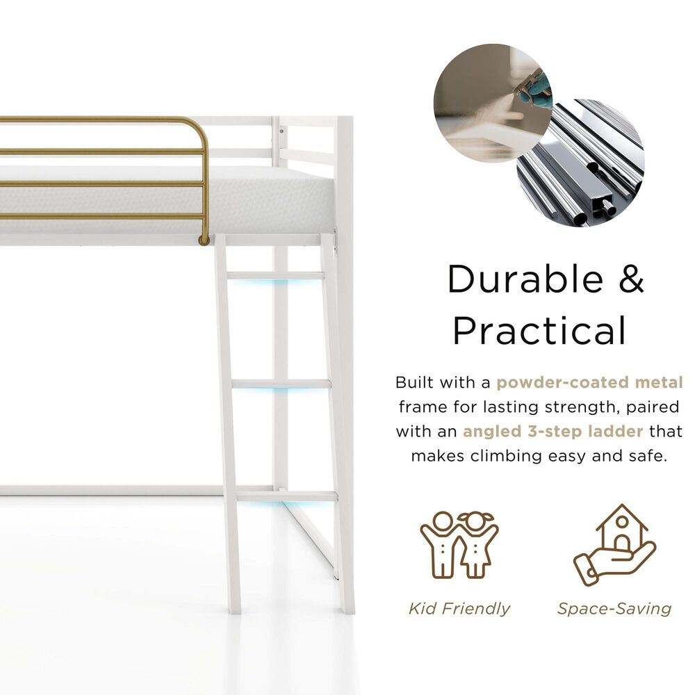 Furniture of America Haven Twin Loft Bed in White and Gold, , large