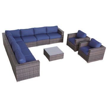 Living Source International 8-Piece Patio Sectional Set with Navy Blue Cushion in Brown, , large