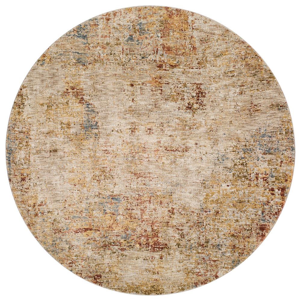 Surya Mona Lisa Abstract 6&#39;7&quot; Round Tan, Mustard, Olive, Sage, Brick Red, Dark Blue and Burgundy Area Rug, , large