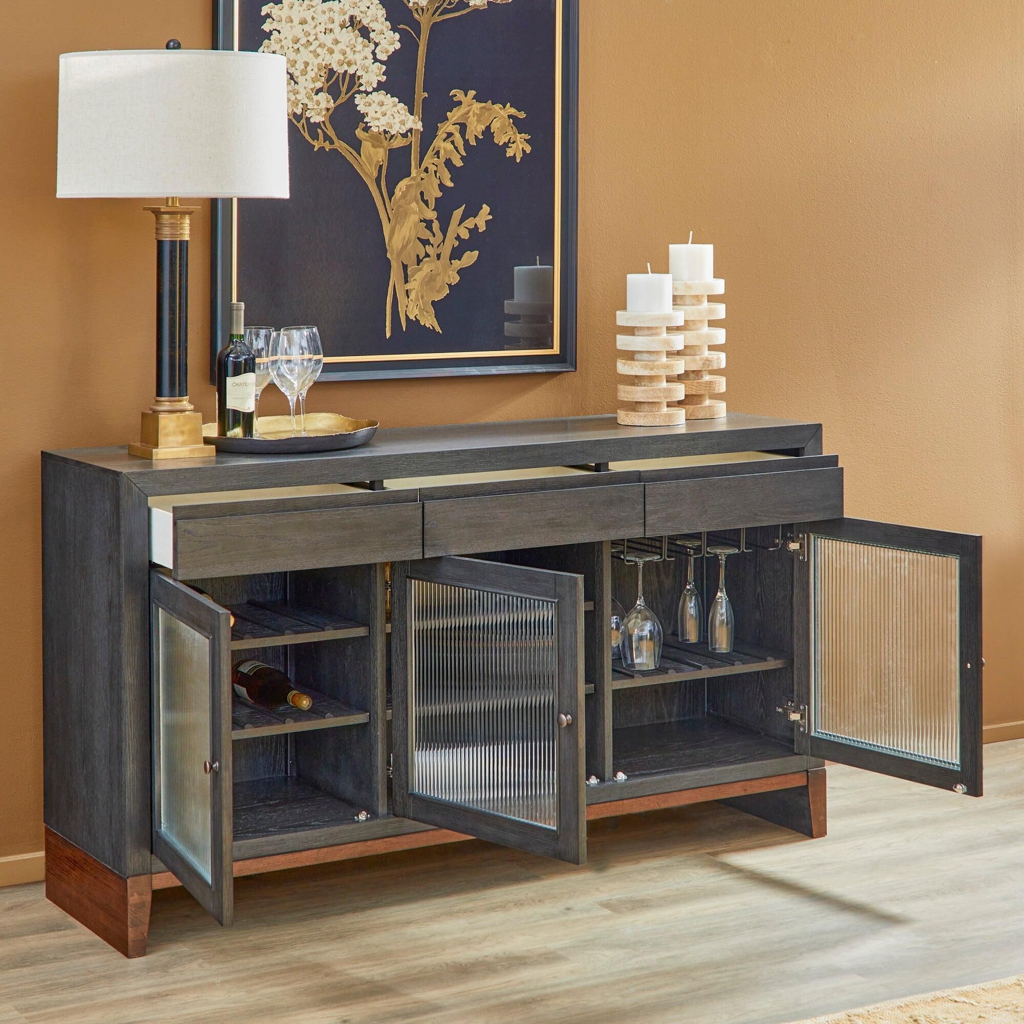 Flexsteel Waterfall 3-Drawer Buffet in Deep Ebony and Dark Brown