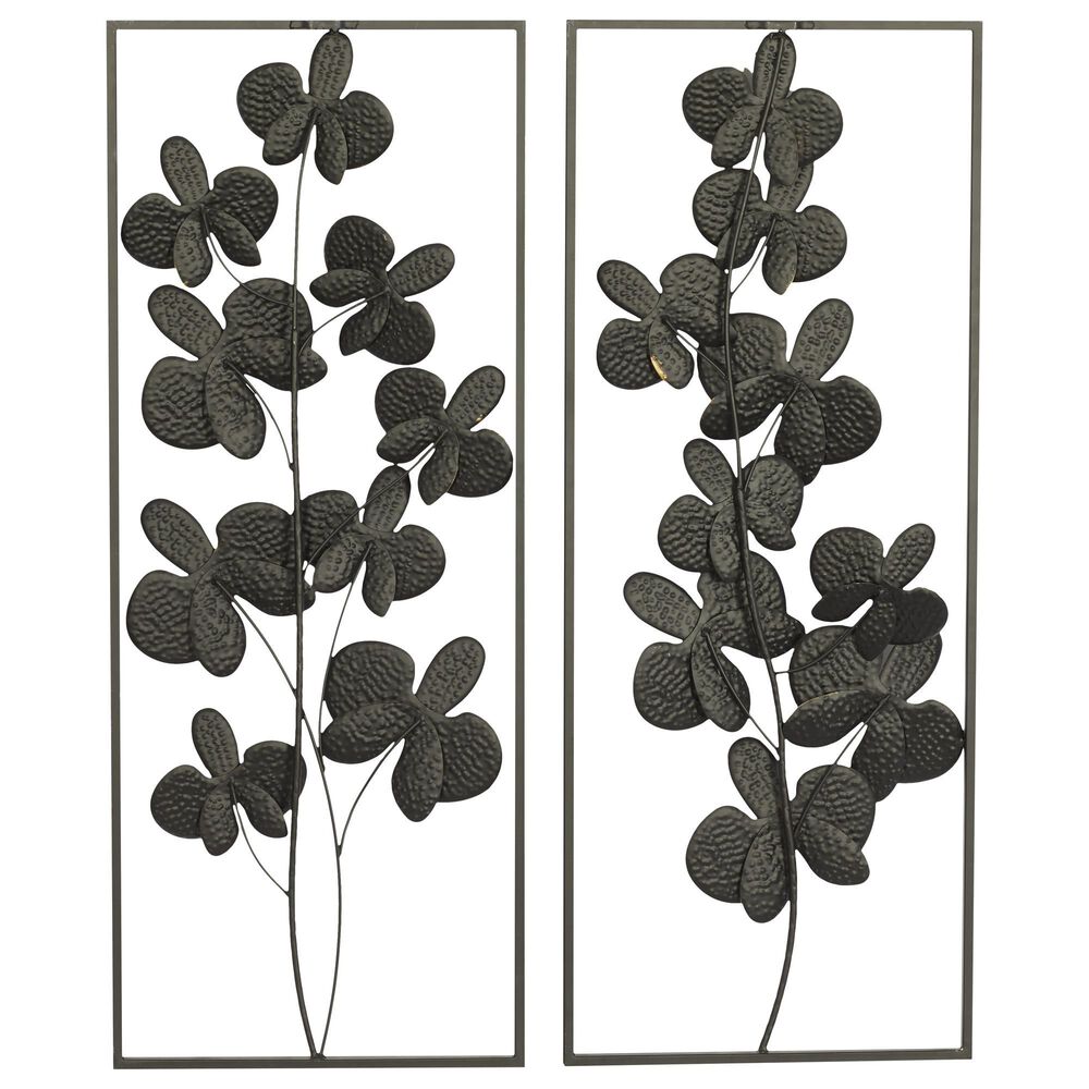 Maple and Jade 36&quot; x 14&quot; Contemporary Flowers Wall Decor in Black &#40;Set of 2&#41;, , large