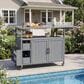 HOMLUX Farmhouse Rolling Outdoor Kitchen Cart with Stainless Steel Top in Blue Gray, , large