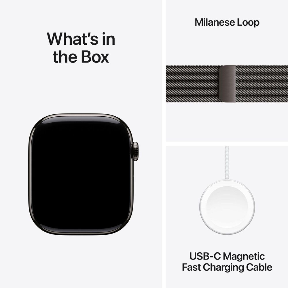 Apple Watch Series 11 (GPS+Cellular) 46mm Titanium Case with Milanese Loop - S/M in Slate and 2-Year AppleCare+, , large