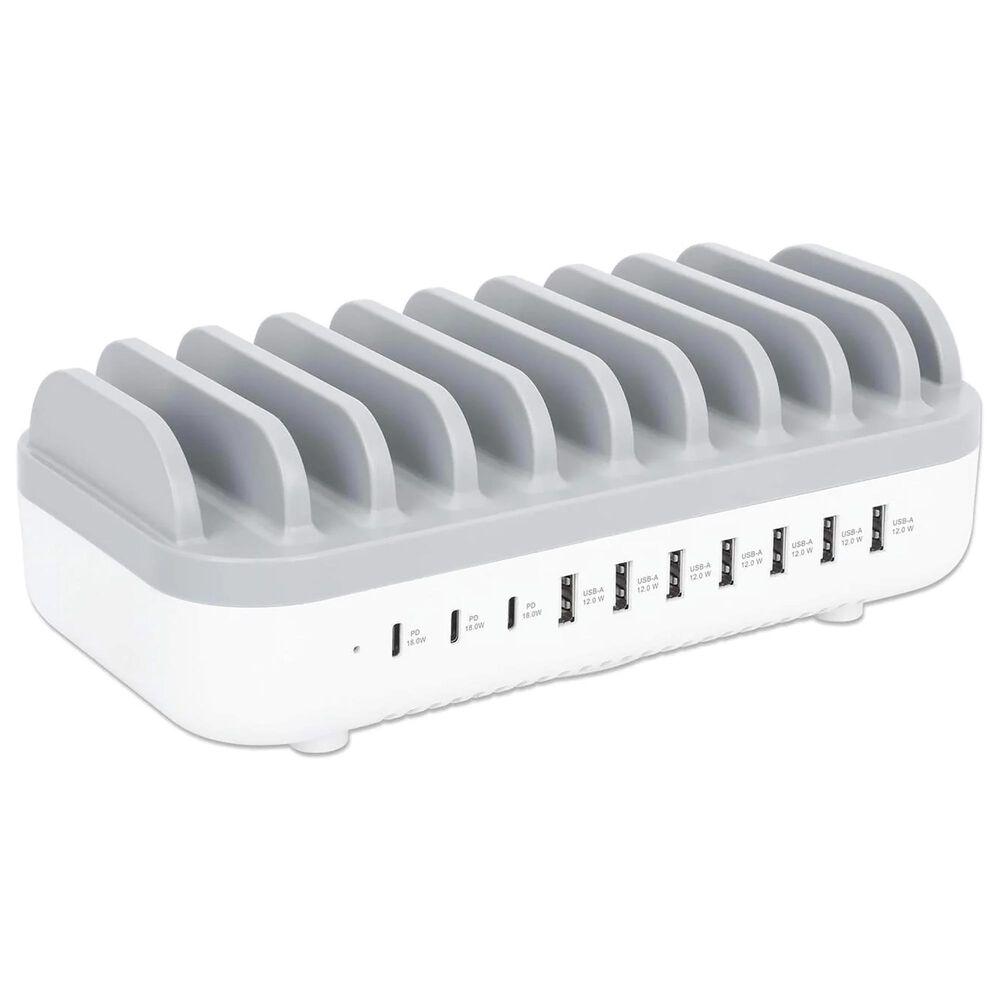Manhattan 10-Port USB Charging Station in White and Gray, , large