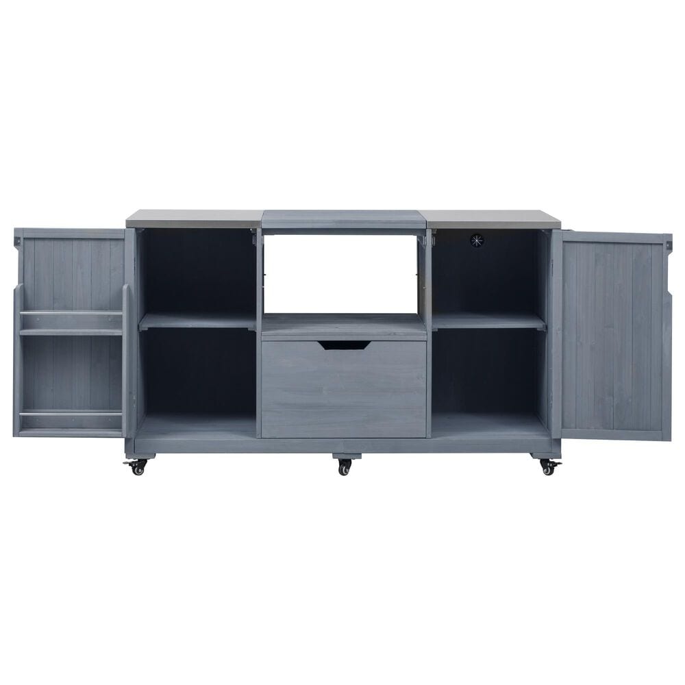 Hearth and Haven Outdoor Kitchen Island Cart with Stainless Steel Top in Grey and Blue, , large