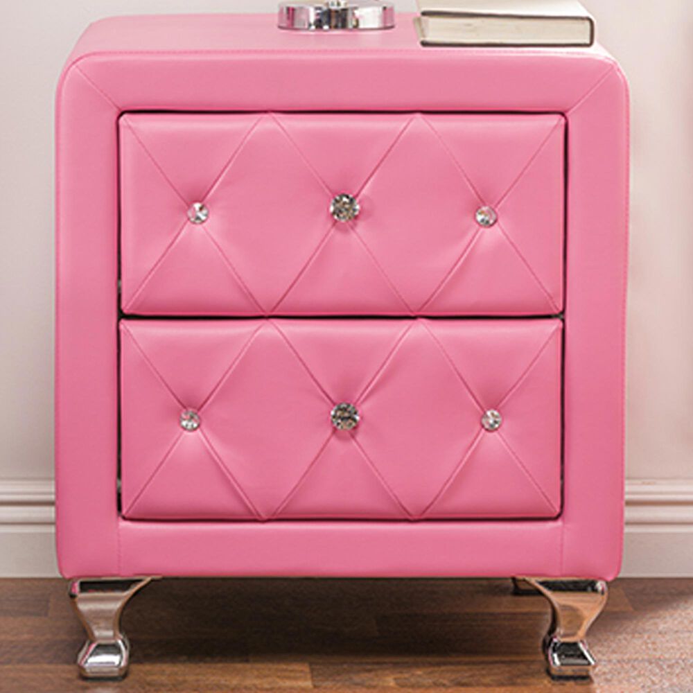 Baxton Studio Stella 2-Drawer Upholstered Nightstand in Pink, , large