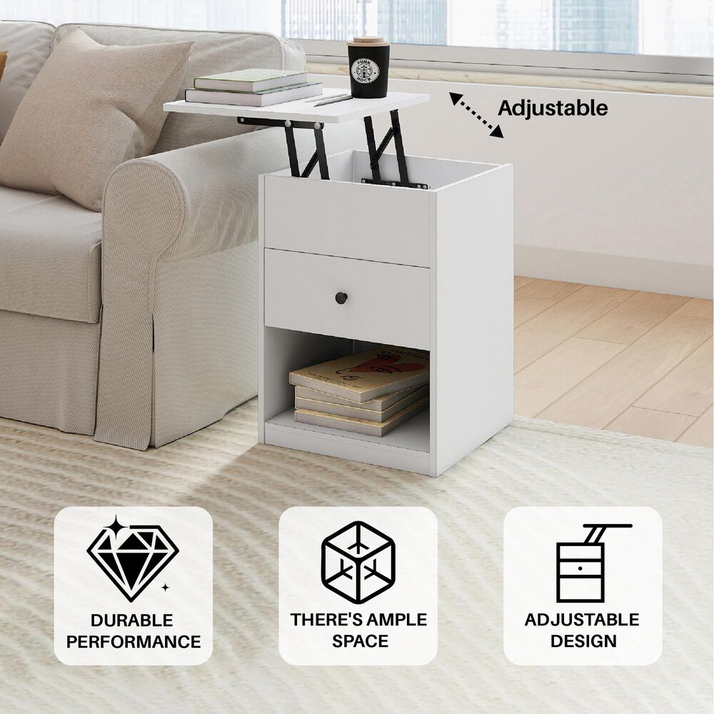 HOMLUX 1-Drawer Lift Top Nightstand in Solid White, , large