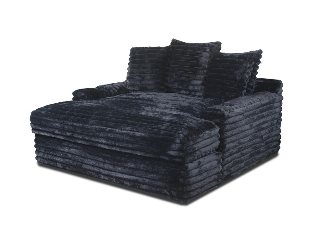J Cooper USA Oversized Chaise Lounge with USB Charging Ports and 2-Cupholder in Onyx Black, , large