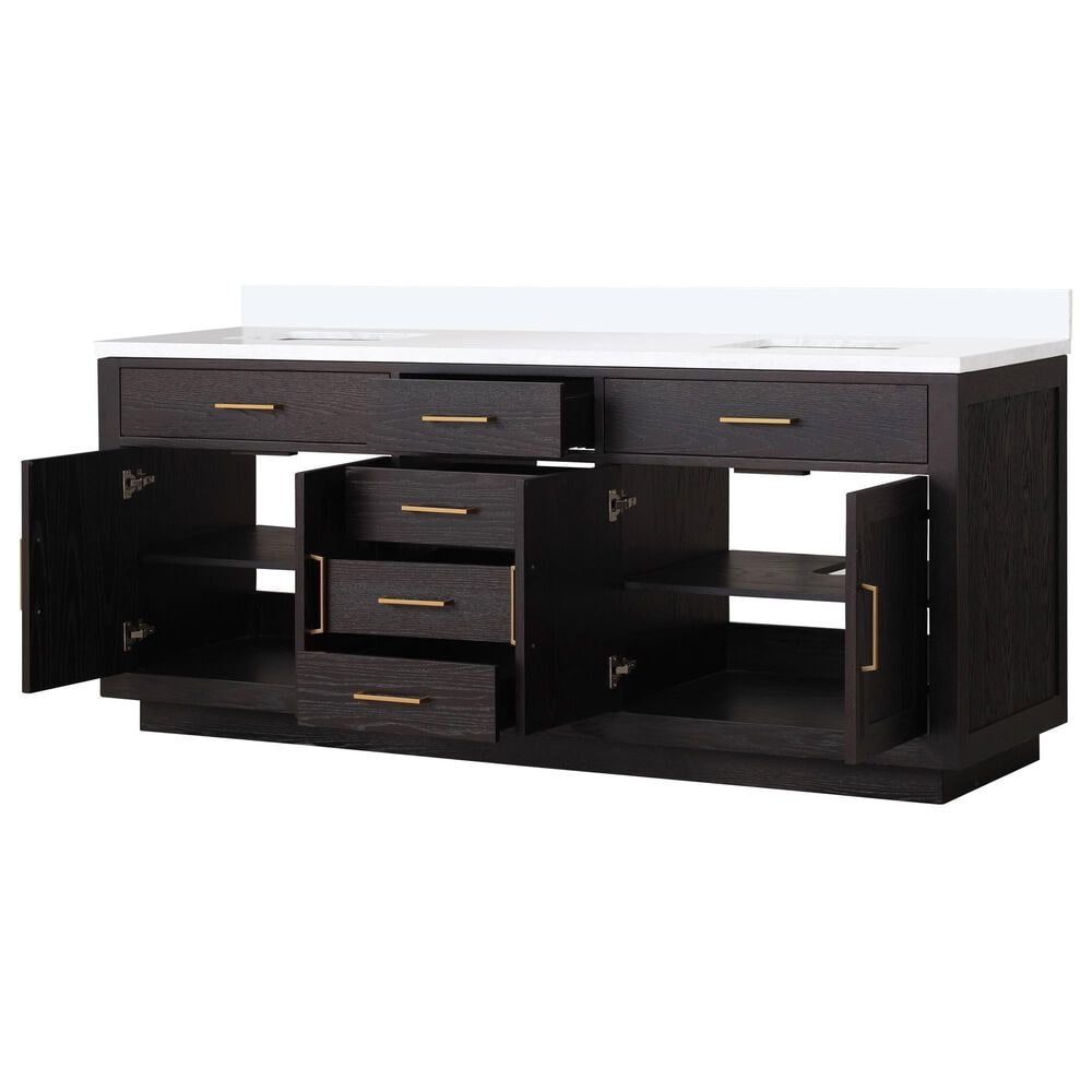 Lexora Home Abbey 80&quot; Double Bathroom Vanity in Black Oak with 2 cm White Cultured Marble Top and Rectangular Sinks, , large