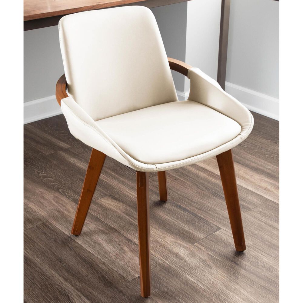 Lumisource Cosmo Arm Chair with Cream Faux Leather Cushion in Walnut, , large