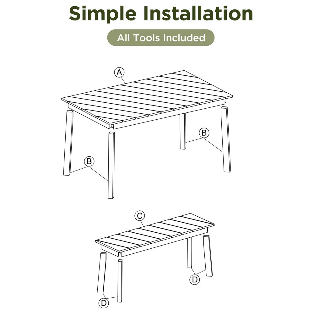 Hearth and Haven 3-Piece Patio Dining Set with Dining Table and Benches in Natural, , large