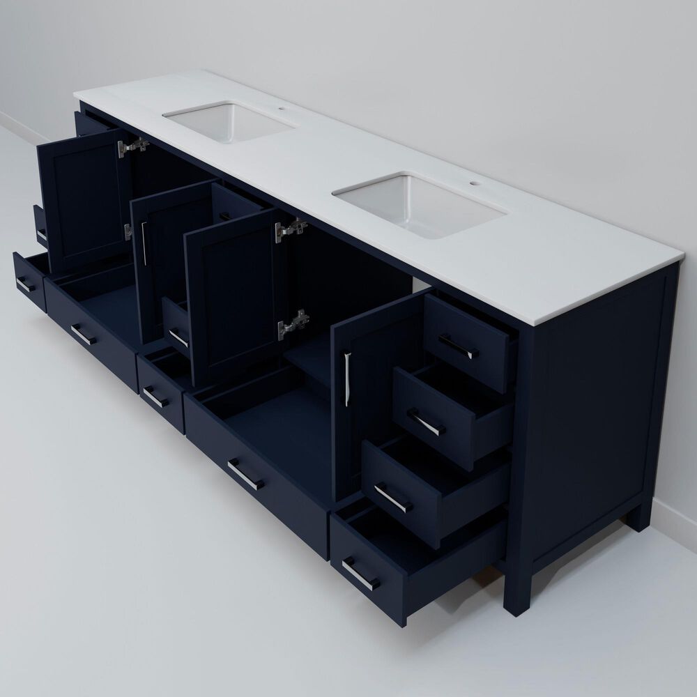 Lexora Home Jacques 84" Double Bathroom Vanity in Navy Blue with 2 cm White Quartz Top and Rectangular Sinks, , large